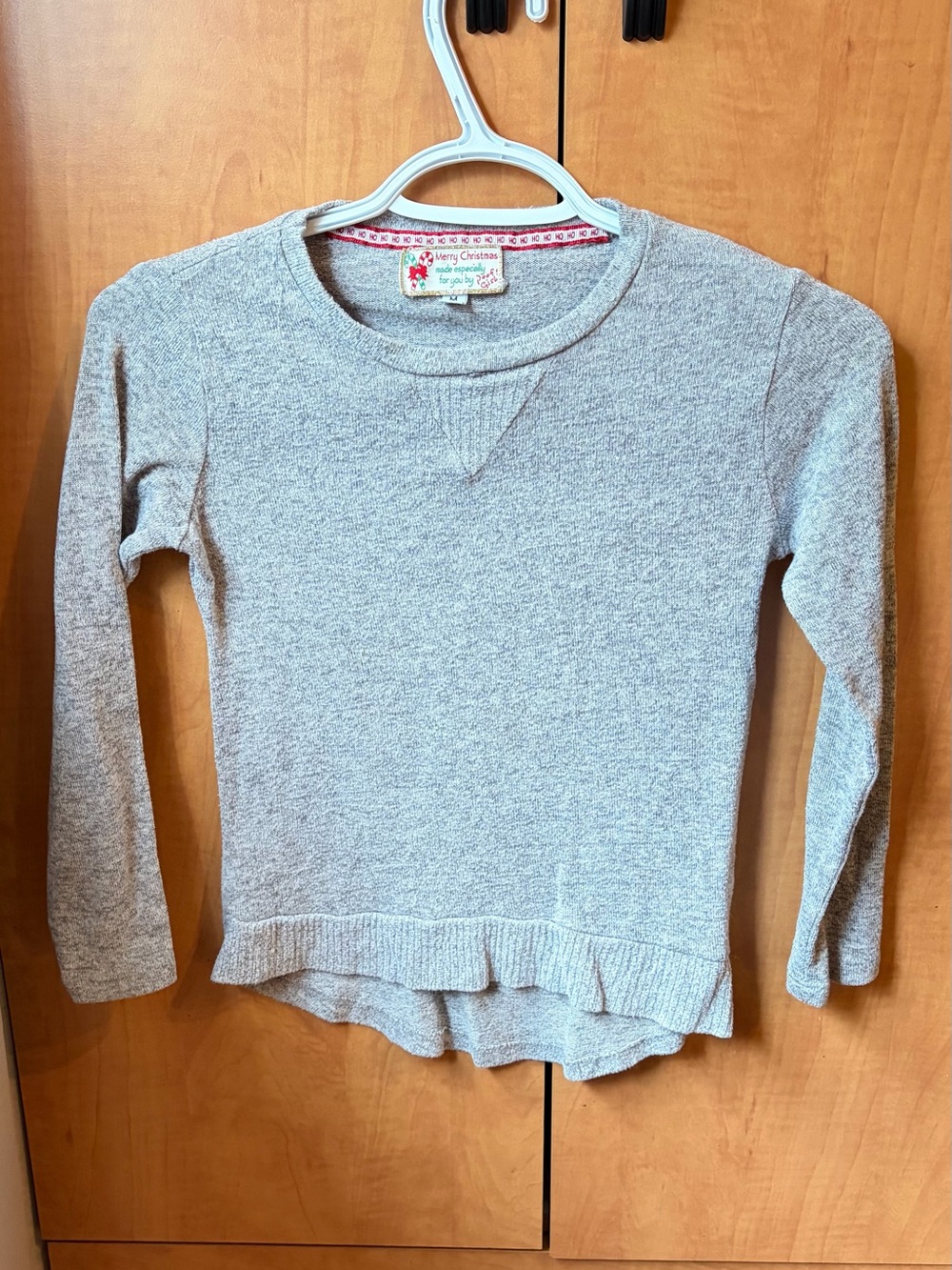 Girls' Lightweight Gray Sweatshirt with Ruffle Hem